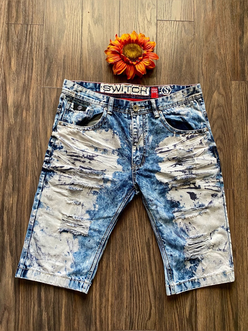 🦋B2G1🦋SWITCH Distressed Acid-Washed Premium Denim Shorts MENS | 36 |
